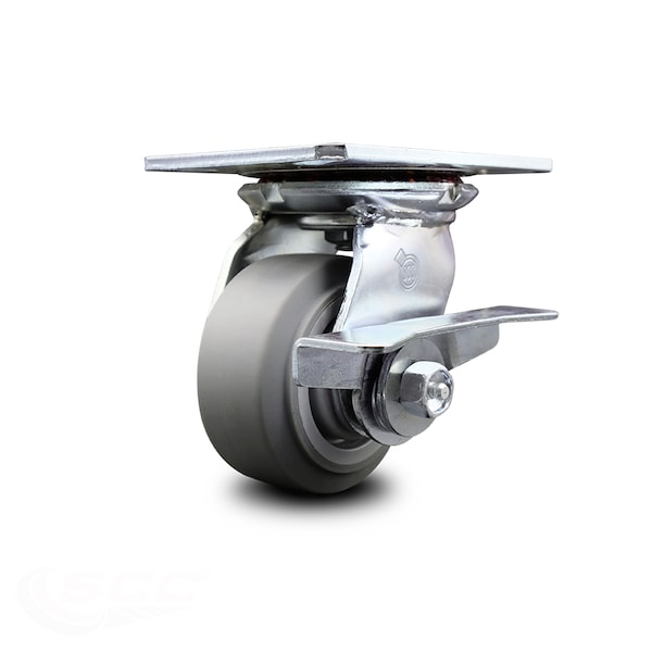 4 Inch Heavy Duty Thermoplastic Rubber Caster with Roller Bearing and Brake SCC